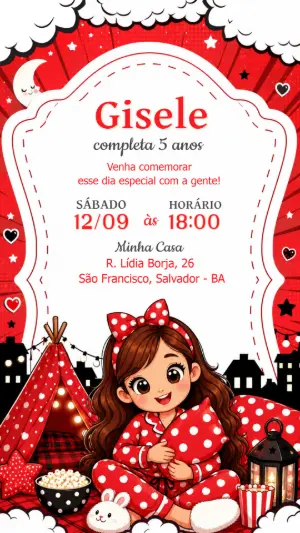 Convite Aniversário Festa do Pijama Menina para Editar