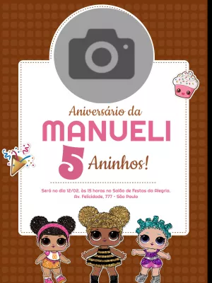 Convite Aniversário LOL Surprise com Foto para Editar Online