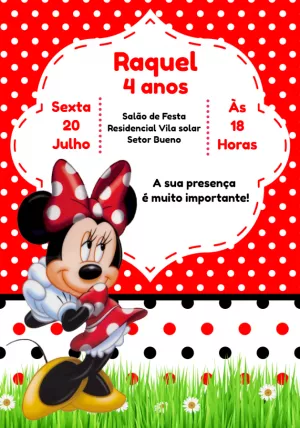 Convite Aniversário Minnie Mouse Vermelha para Editar Online