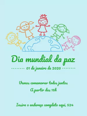 Post Dia Mundial da Paz com Crianças para Editar Online