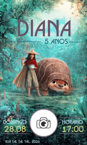 Convite Aniversário Raya e o Último Dragão com Foto para Editar