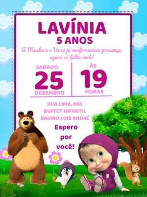 Convite de Aniversário Masha e o Urso para Editar Online