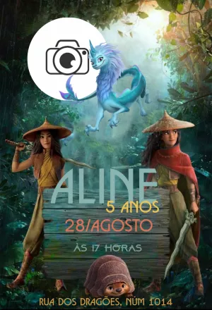 Convite Aniversário Raya e o Último Dragão com Foto para Editar