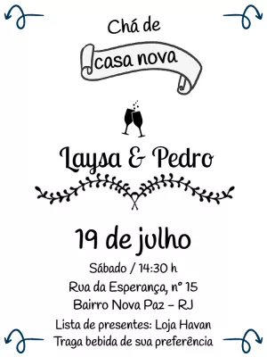 Convite Chá de Casa Nova Moderno para Editar e Enviar Online