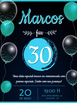 Convite de Aniversário Balada com Balões para Editar Online