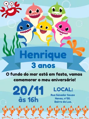 Convite de Aniversário Baby Shark para Editar Online