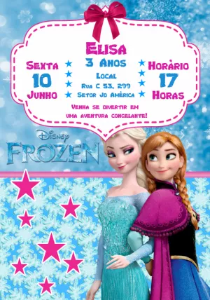 Convite de Aniversário Frozen com Elsa e Anna para Editar