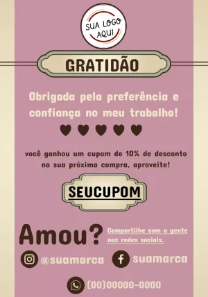 Cartão de Agradecimento com Cupom para Editar Online