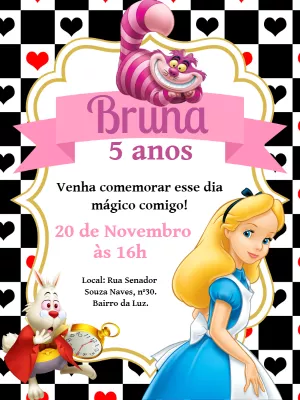Convite de Aniversário Alice no País das Maravilhas para Editar