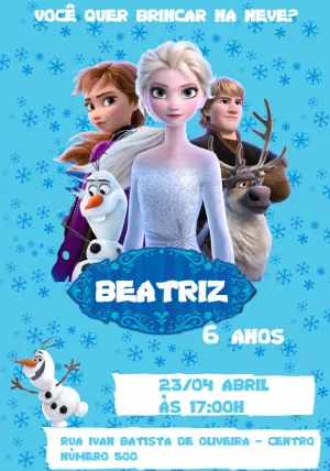 Convite de Aniversário Frozen com Personagens para Editar Online