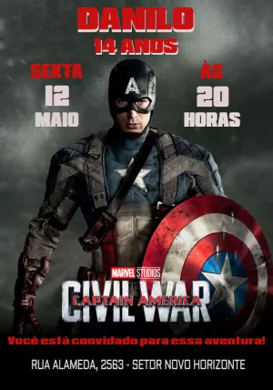 Convite Aniversário Capitão América Editável Online