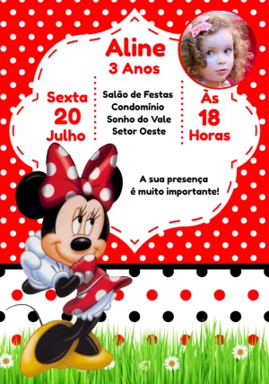 Convite Aniversário Minnie Mouse Vermelha para Editar Online
