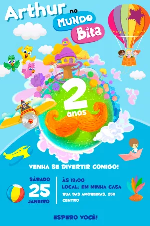 Convite de Aniversário Mundo Bita para Editar Online