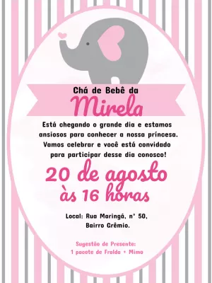 Convite Chá de Bebê Elefantinha Rosa para Editar Online
