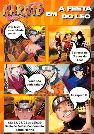 Convite de Aniversário Naruto Estilo Mangá para Editar Online