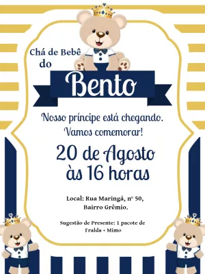 Convite Chá de Bebê Ursinho Príncipe para Editar Online
