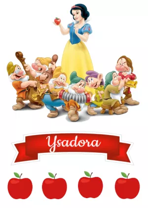 Topo de Bolo Branca de Neve para Aniversário Editável Online