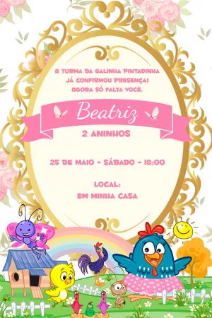 Convite de Aniversário Galinha Pintadinha Rosa para Editar Online