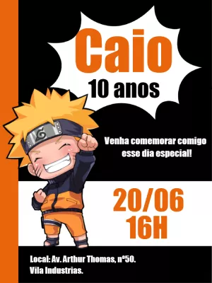 Convite de Aniversário Naruto Chibi para Editar e Enviar Online