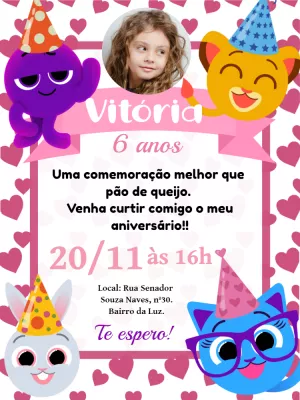 Convite de Aniversário Bolofofos com Foto para Editar Online