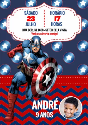 Convite de Aniversário Capitão América para Editar Online