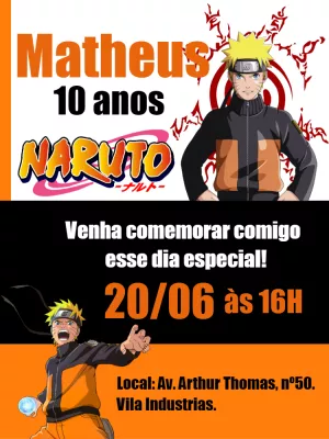 Convite de Aniversário Naruto com Personagens para Editar Online