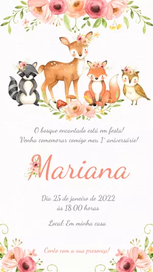Convite Aniversário Bosque Encantado com Animais para Editar