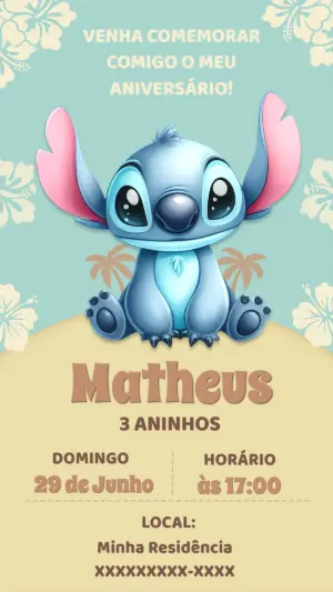 Invitación de cumpleaños Stitch – Estático – Tali Convites