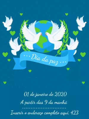 Post Dia da Paz com Pombas e Planeta Terra para Editar Online