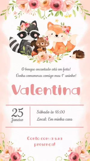 Convite Aniversário Bosque Encantado com Animais para Editar