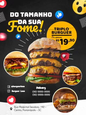 Folheto de Hamburgueria com Oferta de Lanche para Editar Online