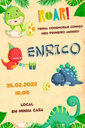 Convite de Aniversário Dinossauro Fofo para Editar Online