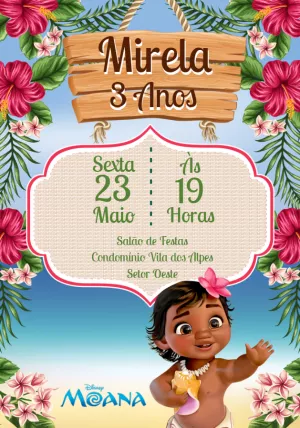 Convite de Aniversário Moana Baby Editável Online