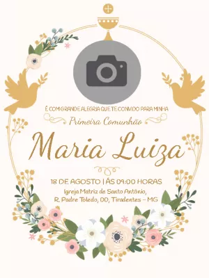 Convite de Primeira Comunhão com Foto Floral para Editar Online
