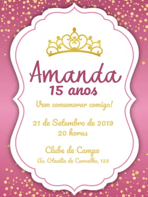 Convite 15 Anos Princesa Rosa e Dourado para Editar Online