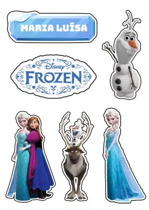 Topo de Bolo Frozen com Personagens para Editar e Imprimir