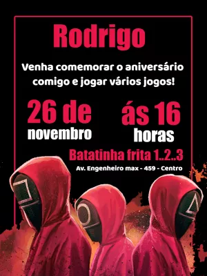 Convite de Aniversário Round 6 com Personagens para Editar Online