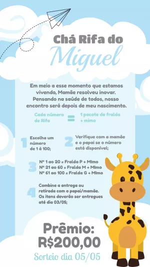 Convite Chá Rifa Girafinha para Editar Online