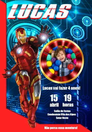 Convite Aniversário Homem de Ferro com Foto para Editar Online