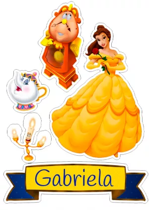 Topo de Bolo A Bela e a Fera Editável com Personagens