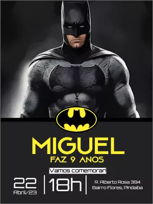 Convite de Aniversário Batman para Editar Online Facilmente