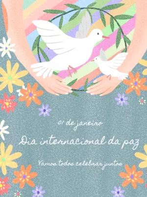 Post Dia da Paz com Ilustração de Pombas para Editar Online