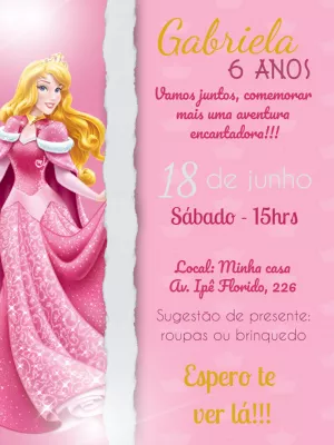 Convite de Aniversário Bela Adormecida Editável Online