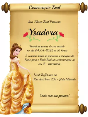 Convite de Aniversário A Bela e a Fera Editável Online