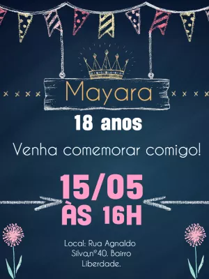 Convite de Aniversário Quadro Negro Giz para Editar Online