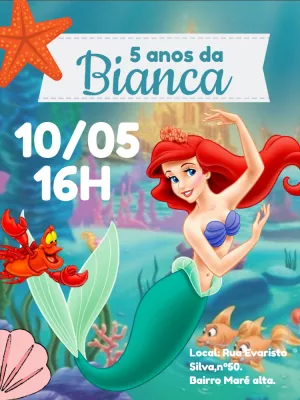 Convite Aniversário A Pequena Sereia para Editar Online