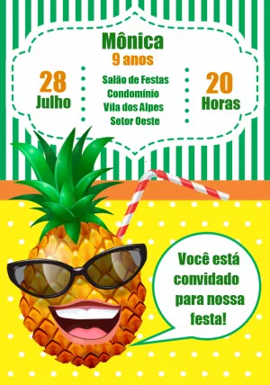 Convite de Aniversário Abacaxi Tropical para Editar Online