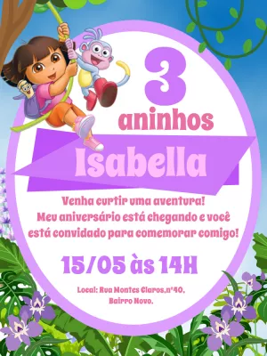 Convite de Aniversário Dora Aventureira para Editar Online
