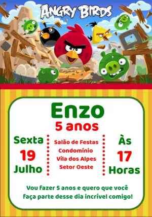 Convite Aniversário Temático Angry Birds para Editar Online