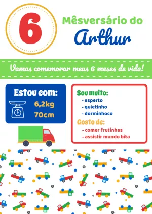 Convite de Mêsversário Caminhão Colorido para Editar Online
